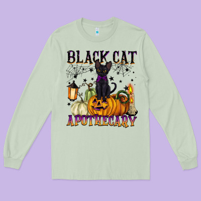 Black Cat Apothecary Long Sleeve Tee Designed By Barkaloodesign