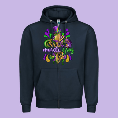 Mardi Gras Fleur De Lis Zipper Hoodie Designed By Cowgirlartshop