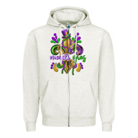 Oatmeal Heather mardi gras fleur de lis Zipper Hoodie - CowGirlArtShop