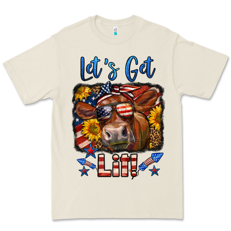 Let's Get Lit 4th Of July Cow Premium Tee by LillyAllenDesigns | Teevron