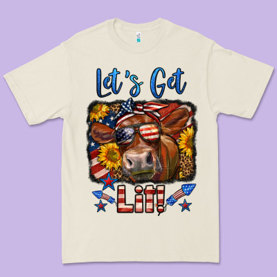 Let's Get Lit 4th Of July Cow Premium Tee Designed By Lillyallendesigns