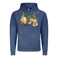 Vintage Denim christmas coffee and book Vintage Hoodie - MaliasSmallBusiness