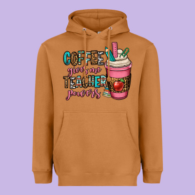 Coffee Gives Me Teacher Powers Heavyweight Hoodie Designed By Oliviacreatesart