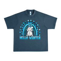 Midnight Navy hello winter rainbow with snowman bbs Urban Heavy Tee - BundleAndBundleShop
