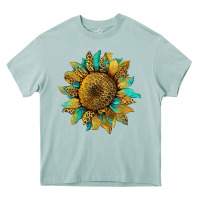 Sunflower With Leopard And Turquoise Heavy Core Tee | Teevron
