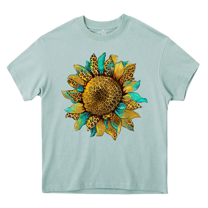 Sunflower With Leopard And Turquoise Heavy Core Tee by Artiststas | Teevron