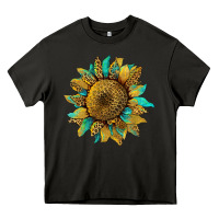Asphalt sunflower with leopard and turquoise Heavy Core Tee - Artiststas