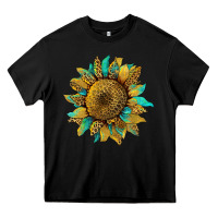 Black sunflower with leopard and turquoise Heavy Core Tee - Artiststas