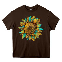 Chocolate Brown sunflower with leopard and turquoise Heavy Core Tee - Artiststas
