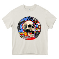 Cream police skull and police equipment Heavy Core Tee - AdoDesignShop