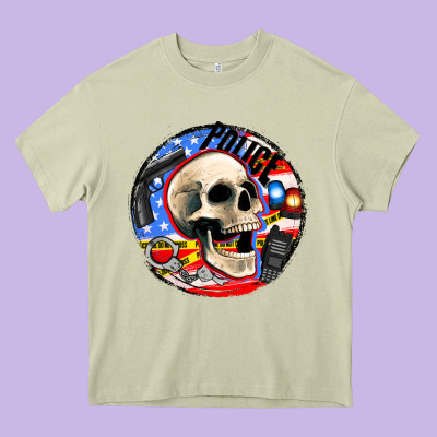 Police Skull And Police Equipment Heavy Core Tee Designed By Adodesignshop