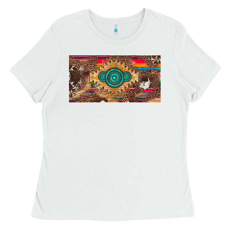 Western Gemstone And Leopard With Serape Licanse Plate Ladies Tee by Artiststas | Teevron