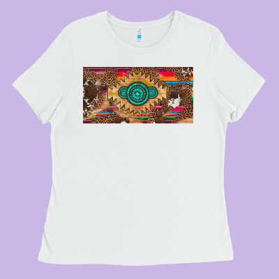 Western Gemstone And Leopard With Serape Licanse Plate Ladies Tee Designed By Artiststas