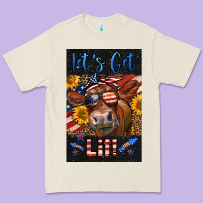 Western Let's Get Lit Cow Premium Tee Designed By Lillyallendesigns