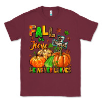 Burgundy fall for jesus he never leaves Classic Tee - MaliasSmallBusiness