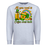 Heather Grey St. Patrick's All you need is coffee and luck Premium Sweatshirt - OliviaCreatesArt