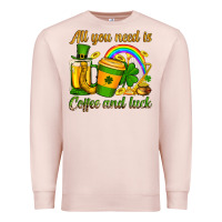 Pale Pink St. Patrick's All you need is coffee and luck Premium Sweatshirt - OliviaCreatesArt