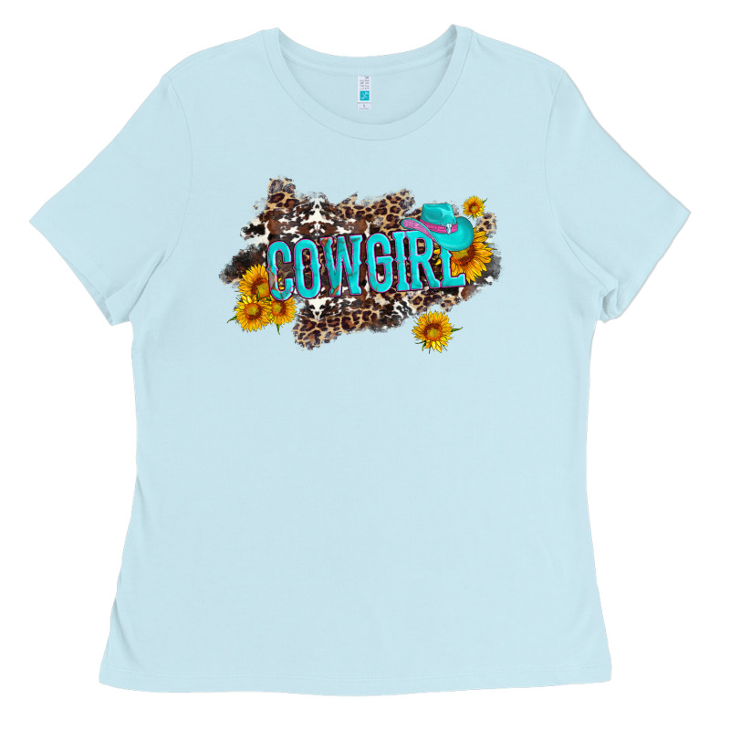 Western Cowgirl And Sunflower With Hat And Cowhide Leopard Ladies Tee by Artiststas | Teevron