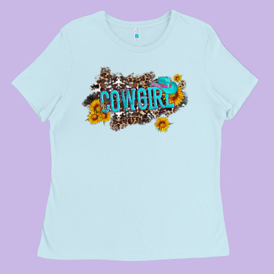 Western Cowgirl And Sunflower With Hat And Cowhide Leopard Ladies Tee Designed By Artiststas