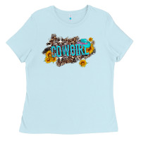 Baby Blue western cowgirl and sunflower with hat and cowhide leopard Ladies Tee - Artiststas