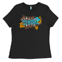Black western cowgirl and sunflower with hat and cowhide leopard Ladies Tee - Artiststas