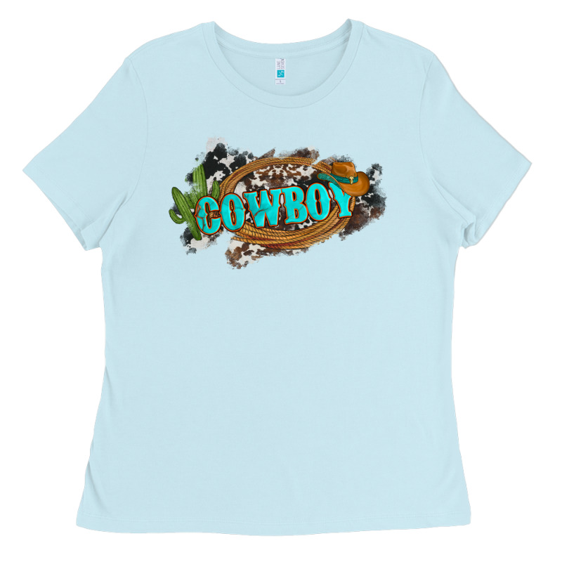 Western Cowboy And Hat With Cactus And Cowhide Ladies Tee by Artiststas | Teevron