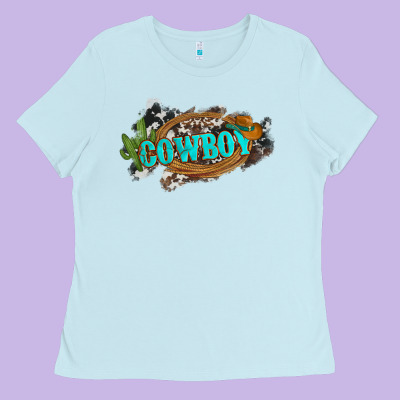 Western Cowboy And Hat With Cactus And Cowhide Ladies Tee Designed By Artiststas