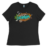 Black western cowboy and hat with cactus and cowhide Ladies Tee - Artiststas