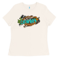 Bone western cowboy and hat with cactus and cowhide Ladies Tee - Artiststas