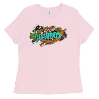 Bubblegum Pink western cowboy and hat with cactus and cowhide Ladies Tee - Artiststas