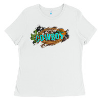 White western cowboy and hat with cactus and cowhide Ladies Tee - Artiststas