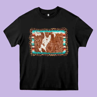 Leopard Serape Cowhide  Leather Background Heavy Core Tee Designed By Adodesignshop