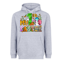 Heather Grey Easter Day My first Easter with eggs and rabbits Heavyweight Hoodie - OliviaCreatesArt