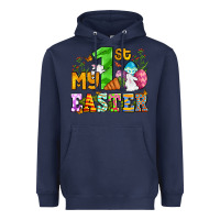Navy Easter Day My first Easter with eggs and rabbits Heavyweight Hoodie - OliviaCreatesArt