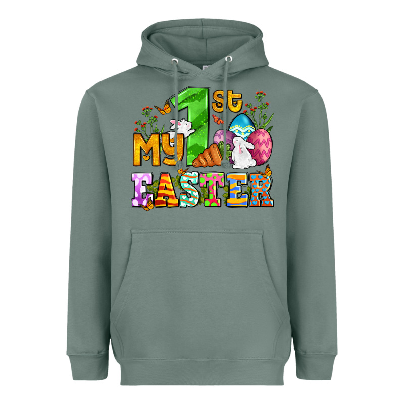 Easter Day My First Easter With Eggs And Rabbits Heavyweight Hoodie by OliviaCreatesArt | Teevron