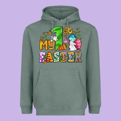 Easter Day My First Easter With Eggs And Rabbits Heavyweight Hoodie Designed By Oliviacreatesart