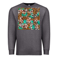 Charcoal Heather Western Turquoise Glitter Cowhide Leopard Seamless Premium Sweatshirt - FaDigitalArtStudio