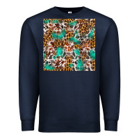 Navy Western Turquoise Glitter Cowhide Leopard Seamless Premium Sweatshirt - FaDigitalArtStudio