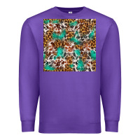 Purple Western Turquoise Glitter Cowhide Leopard Seamless Premium Sweatshirt - FaDigitalArtStudio