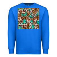 True Royal Western Turquoise Glitter Cowhide Leopard Seamless Premium Sweatshirt - FaDigitalArtStudio