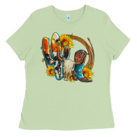 Matcha western cactus bullskull and boots with sunflowers and serape leopard Ladies Tee - Artiststas