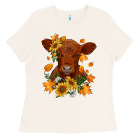 Bone fall red angus calf dried leaves and sunflowers Ladies Tee - RanaPortraitStore