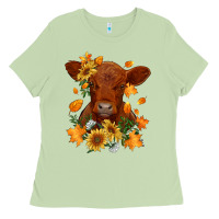 Matcha fall red angus calf dried leaves and sunflowers Ladies Tee - RanaPortraitStore