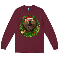 Burgundy christmas bear  wreath Long Sleeve Tee - BarkalooDesign