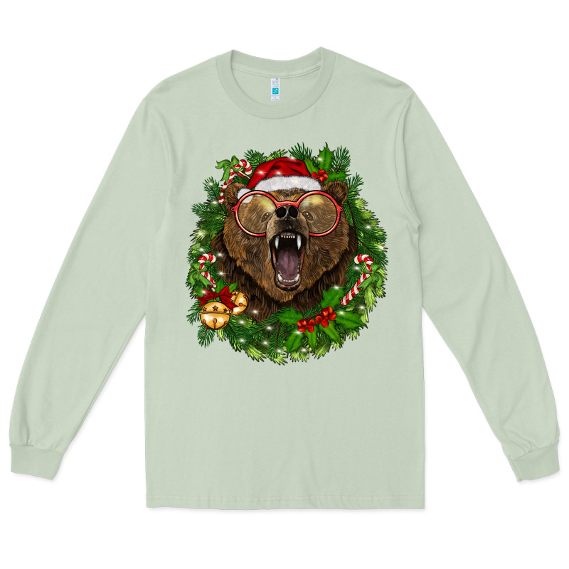 Christmas Bear  Wreath Long Sleeve Tee by BarkalooDesign | Teevron