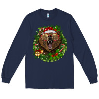 Navy christmas bear  wreath Long Sleeve Tee - BarkalooDesign