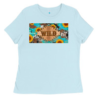 Baby Blue western wild and sunflower leopard turquoise cowhide licanse plate Ladies Tee - Artiststas