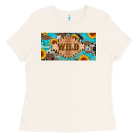 Bone western wild and sunflower leopard turquoise cowhide licanse plate Ladies Tee - Artiststas