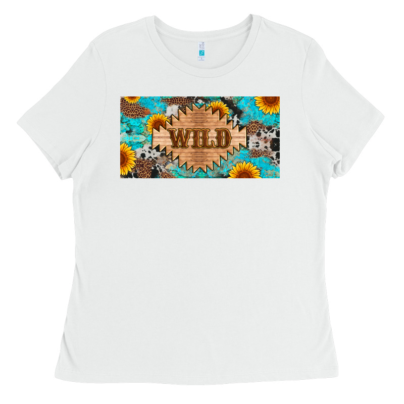Western Wild And Sunflower Leopard Turquoise Cowhide Licanse Plate Ladies Tee by Artiststas | Teevron