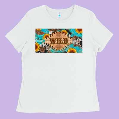 Western Wild And Sunflower Leopard Turquoise Cowhide Licanse Plate Ladies Tee Designed By Artiststas